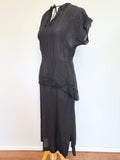Black Peplum Rayon Dress with Lace Trim <br> (B-39" W-29.5" H-38")