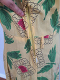 Yellow Abstract Flower Print Dress <br> (B-38" W-30" H-42")