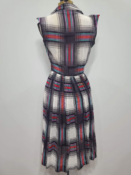 Colorful Plaid Sleeveless Dress <br> (B-36" W-25" H-41")