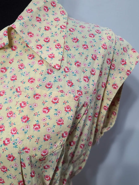 Yellow Flower Print Dress <br> (B-40" W-36" H-42.5")