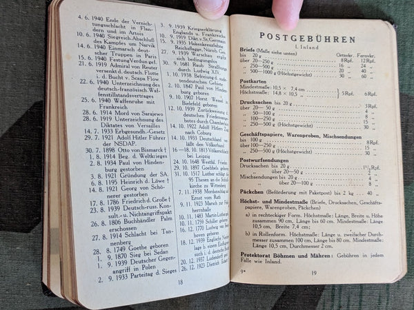 Sonne Brikett 1941 NSDAP Pocket Calendar (with Other Helpful Info)