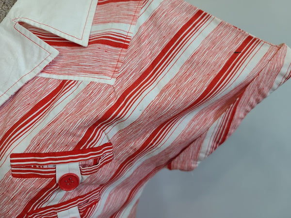 German Red and White Striped Dress <br> (B-34" W-26" H-37")