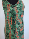 Red Green Print Sleeveless Dirndl <br> (B-35" W-32" H-40" -modified from ~29" waist)