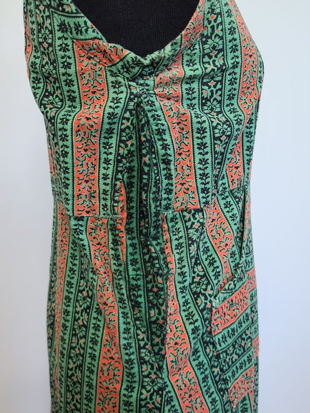 Red Green Print Sleeveless Dirndl <br> (B-35" W-32" H-40" -modified from ~29" waist)