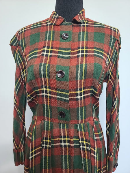 German Dark Plaid Dress <br> (B-38" W-28" H-40")