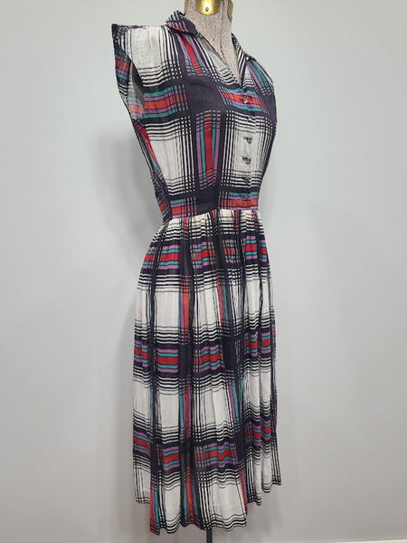 Colorful Plaid Sleeveless Dress <br> (B-36" W-25" H-41")