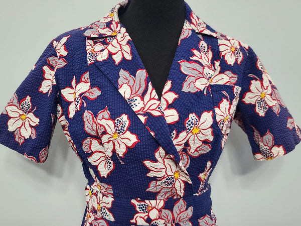 Flower Print Seersucker Wrap Dress <br> (26"-32" Waist)
