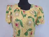 Yellow Abstract Flower Print Dress <br> (B-38" W-30" H-42")