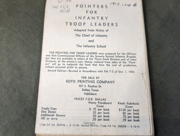 Pointers for Infantry Troop Leaders 1940 - 41