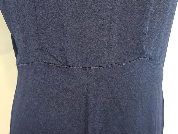 Navy Blue Rayon Dress with Lace Trim and Pleats <br> (B-41" W-33" H-45")