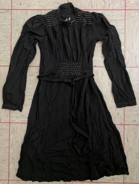 German Black Rayon Dress with White Stitching <br> (B-34" W-28" H-37.5")