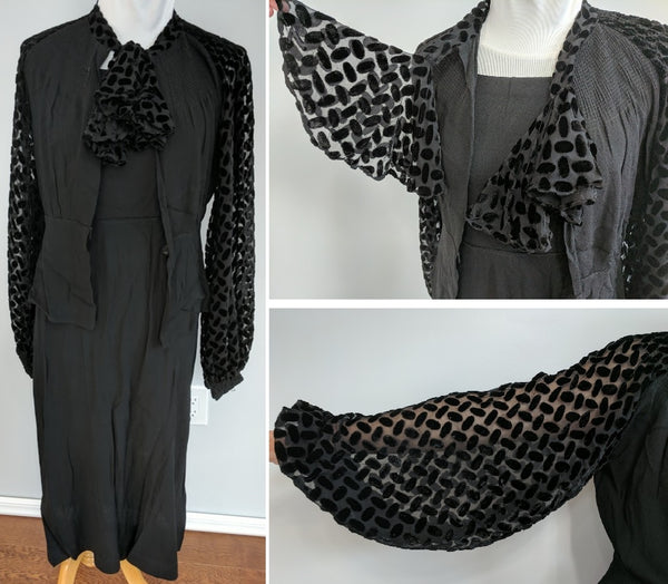 Black Rayon Dress and Jacket with Bishop Sleeves <br> (B-34" W-27" H-37")