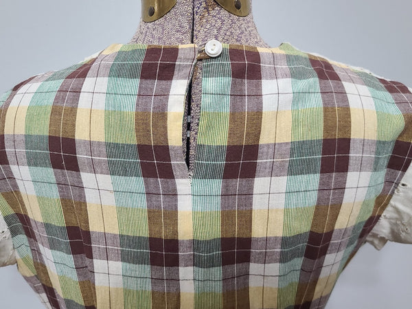 Brown, Yellow & Green Plaid Dress <br> (B-36" W-28" H-37")
