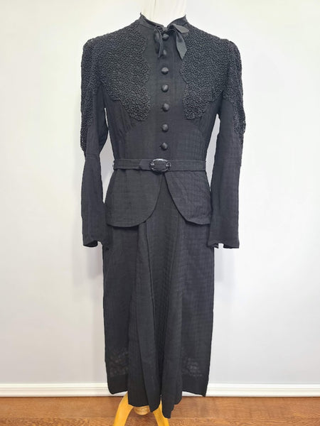 German Black Dress with Lace Inserts <br> (B-38" W-32" H-38")