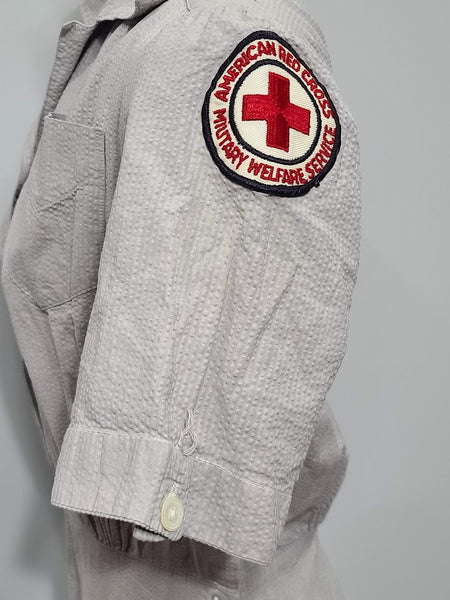 Red Cross Military Welfare Service Seersucker Work Dress <br> (B-36" W-26" H-36")