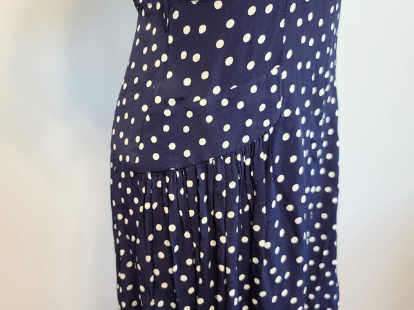 Dark Blue Polka Dot Dress <br> (B-35" W-27.5" H-35.5")