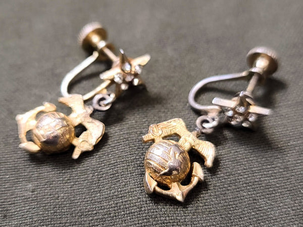 Marine Corps Star Rhinestone Screw-Back Earrings