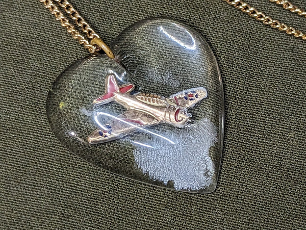 Lucite Airplane Heart Necklace