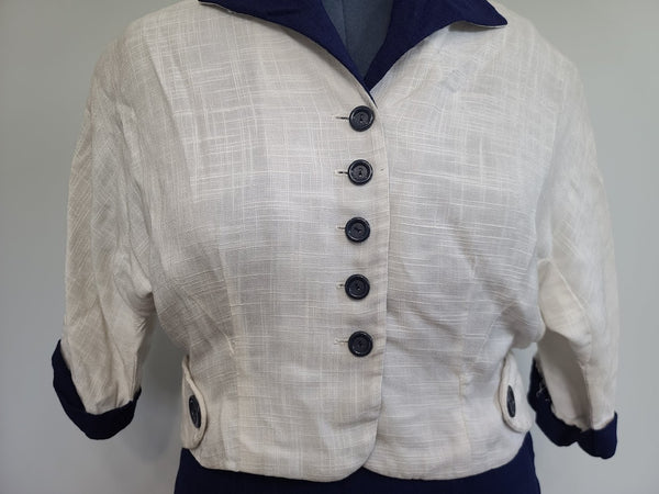 White and Blue Outfit: Jacket with 2 Skirts <br> (B-42" W-36" H-45")