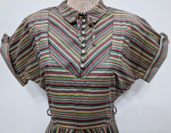 Striped Dress with Rhinestone Buttons <br> (B-37.5" W-28" H-42")