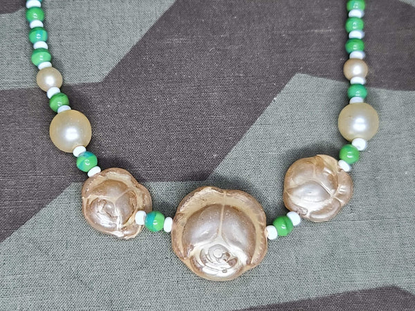 German Green Glass Rose Bead Necklace