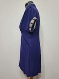 Dark Blue Rayon Dress with Abstract Print Trim <br> (B-42" W-35" H-42")