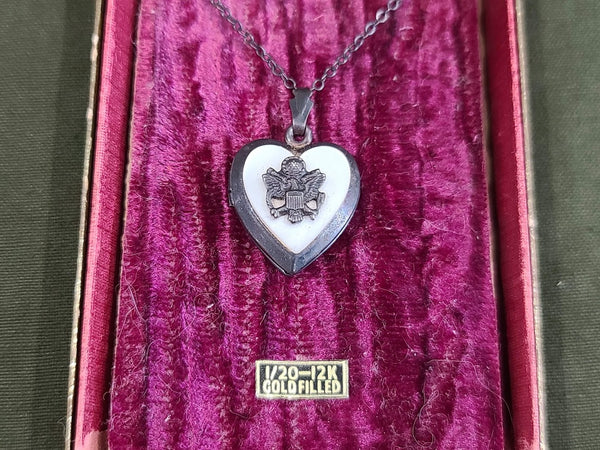 Army Eagle Sweetheart Locket Necklace in Box