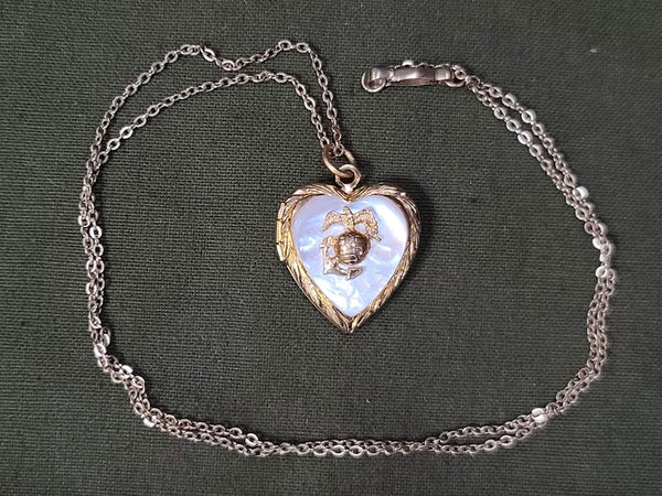 Marine Corps Mother of Pearl Locket Necklace (as-is)