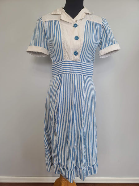Blue and White Stripe Dress <br> (B-40" W-34.5" H-40")