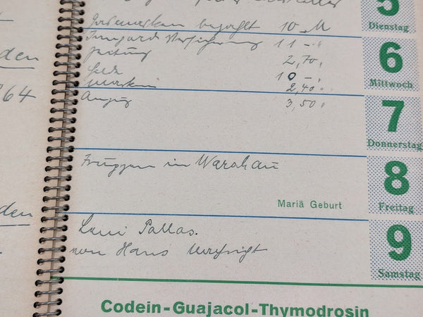 1939 Day Planner from a Medicine Company