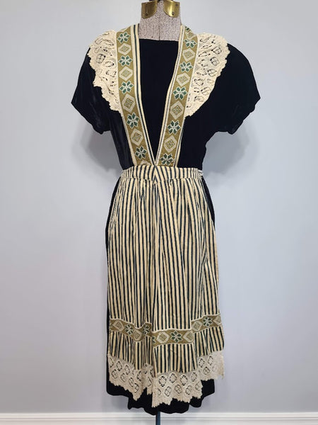 German Black Velvet Dress with Apron <br> (B-34" W-27" H-35")