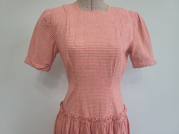 German Red and White Gingham Dress <br> (B-34" W-26" H-36")