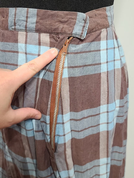 Blue and Tan Plaid Outfit (Blouse and Skirt Set) <br> (B-38" W-28" H-38")