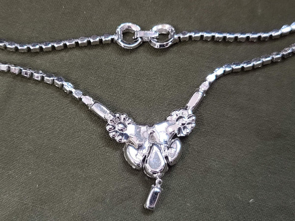 Rhinestone Flower Teardrop Necklace