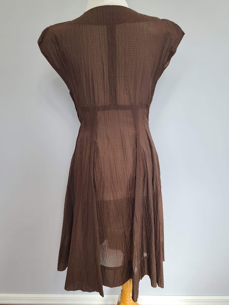 Brown Seersucker Dress & Bolero Jacket <br> (B-37" W-30" H-46")