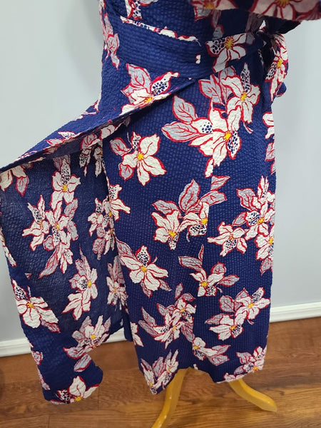 Flower Print Seersucker Wrap Dress <br> (26"-32" Waist)