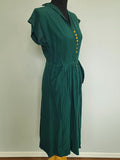 Emerald Green Dress with Bakelite Flower Buttons <br> (B-36.5" W-28" H-43")