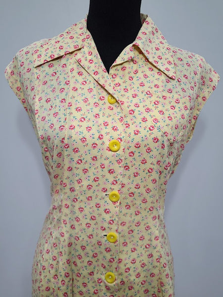 Yellow Flower Print Dress <br> (B-40" W-36" H-42.5")