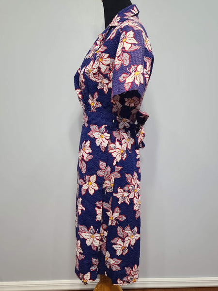 Flower Print Seersucker Wrap Dress <br> (26"-32" Waist)