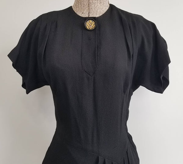 Black Rayon Dress with Army Eagle Button <br> (B-33" W-24" H-33")