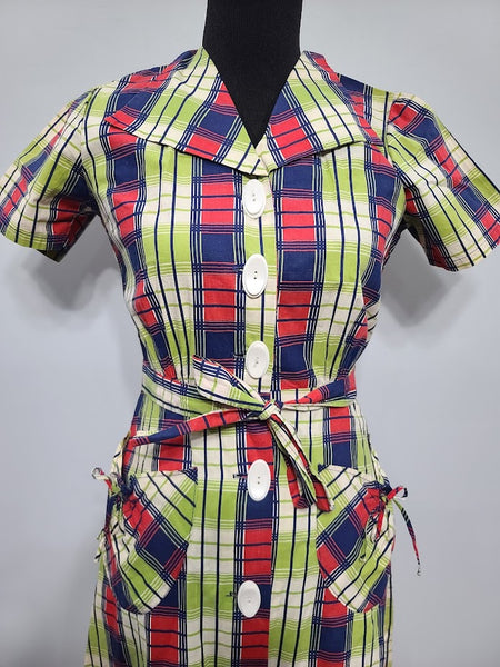 Colorful Plaid Dress <br> (B-36" W-27" H-33")