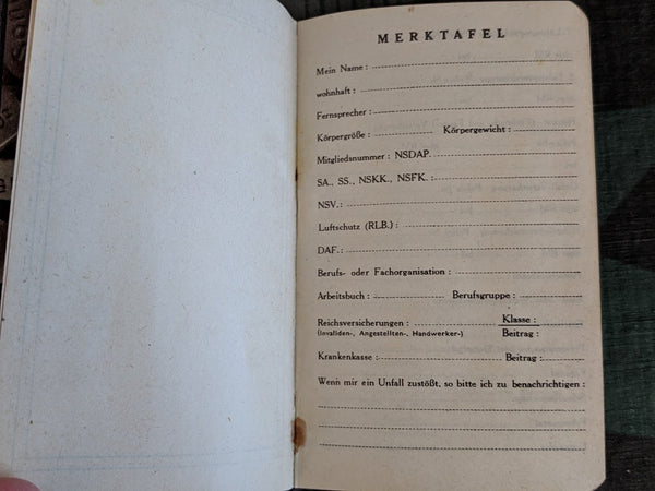Sonne Brikett 1941 NSDAP Pocket Calendar (with Other Helpful Info)