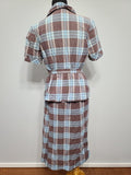 Blue and Tan Plaid Outfit (Blouse and Skirt Set) <br> (B-38" W-28" H-38")