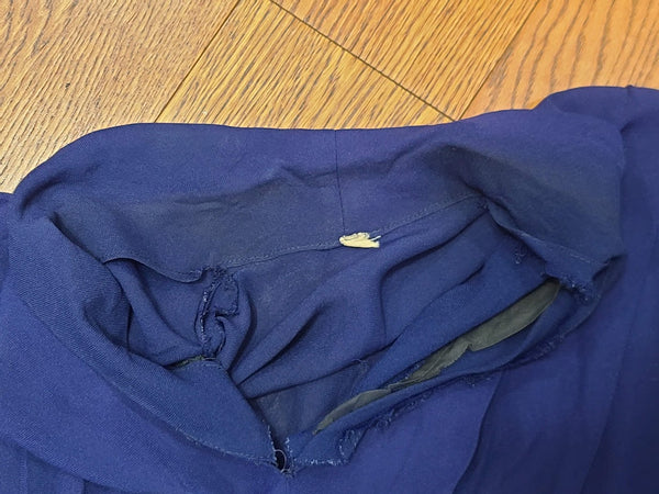 Dark Blue Rayon Dress with Abstract Print Trim <br> (B-42" W-35" H-42")