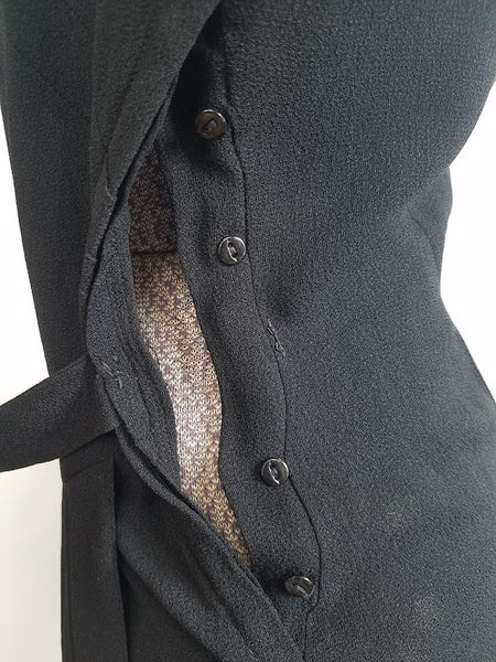 Black Rayon Dress with Army Eagle Button <br> (B-33" W-24" H-33")