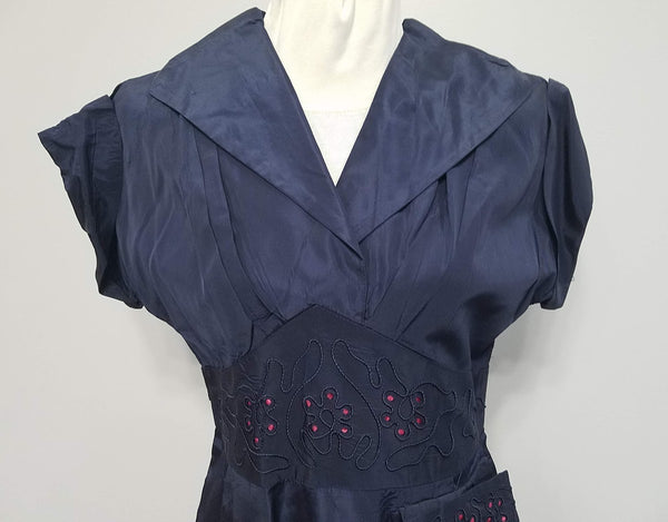 Dark Blue Dress with Pink Accents <br> (B-40" W-32 1/2" H-40")
