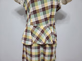Brown, Yellow & Green Plaid Dress <br> (B-36" W-28" H-37")