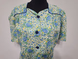 Blue and Green Flower Print Button Down Dress <br> (B-44.5" W-37" H-45")