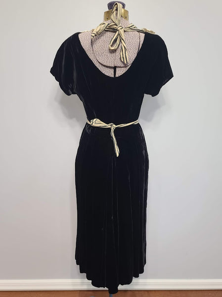German Black Velvet Dress with Apron <br> (B-34" W-27" H-35")