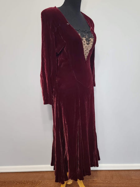 Dark Red Velvet Gown <br> (B-36" W-28" H-36.5")